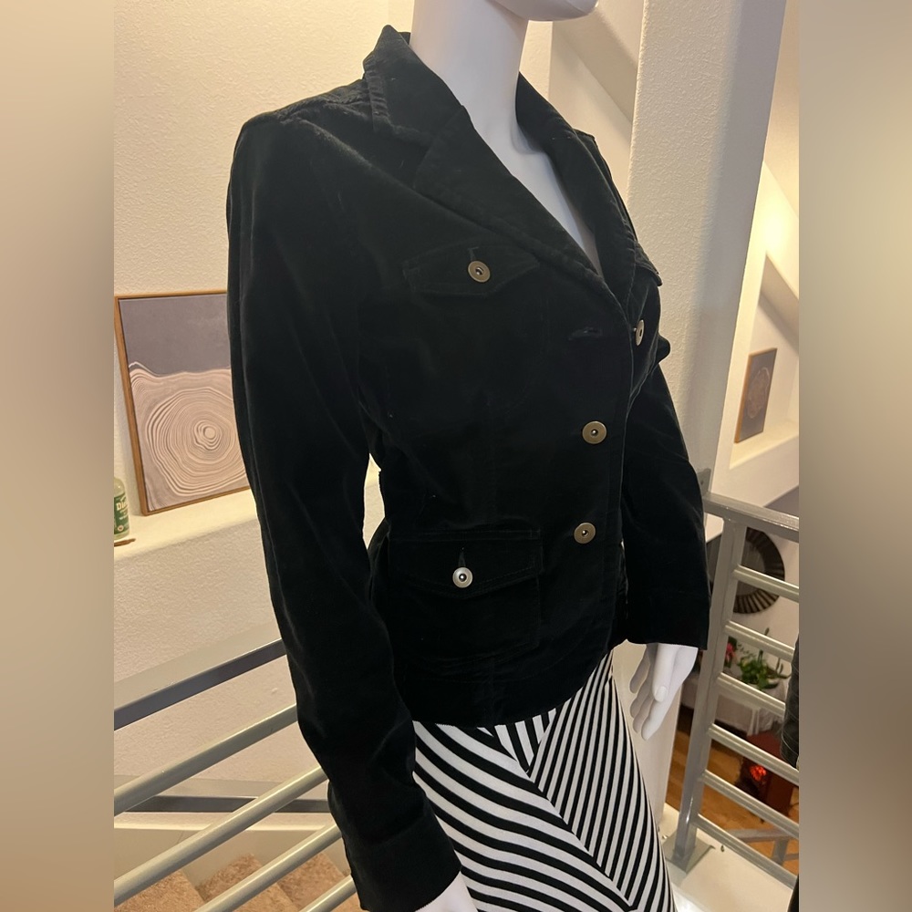 French Cuff Womens Size S Corduroy Jacket Unlined Black Lightweight Blazer
